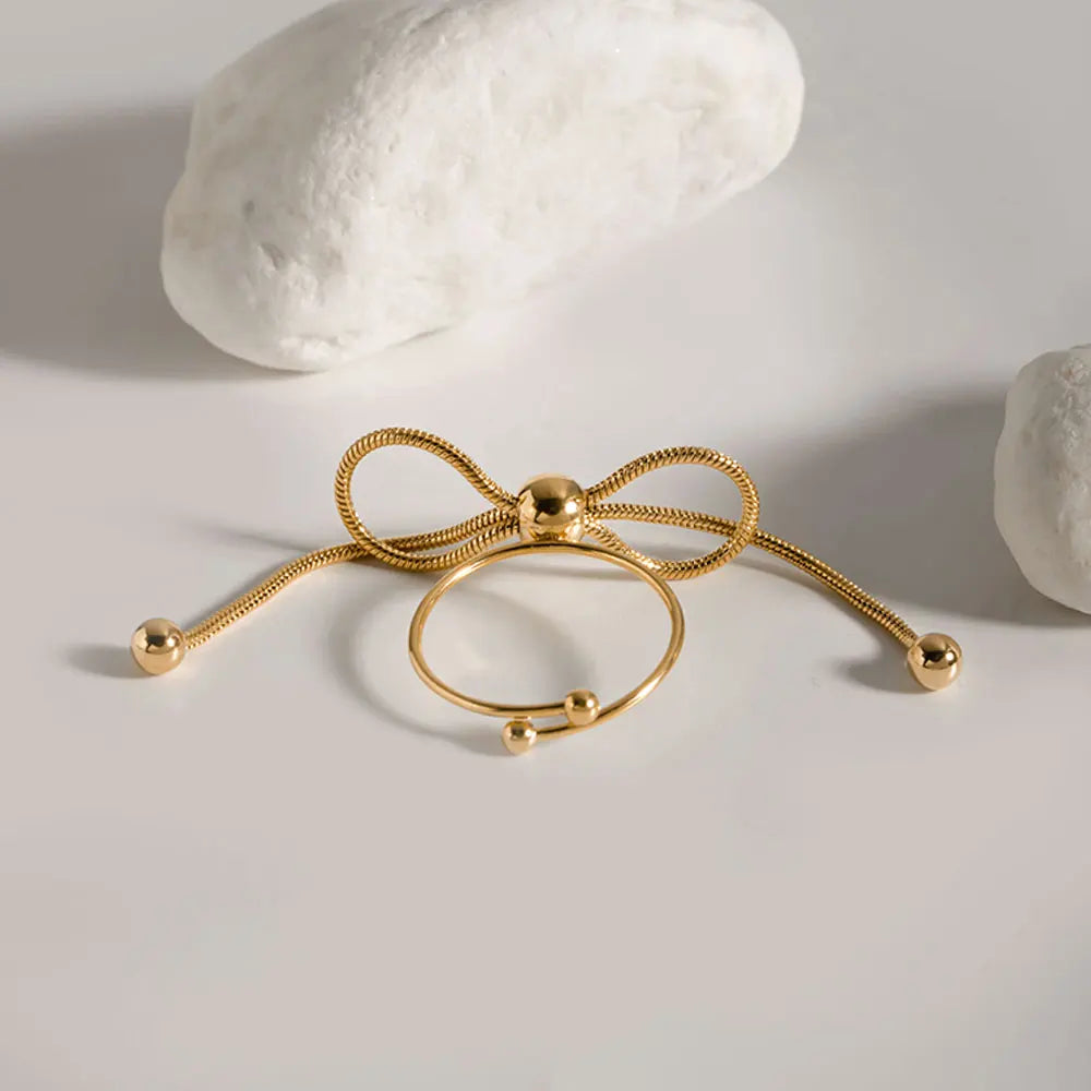 Minimalist Yay Püskül Küpe Açık Yüzük Kolye Kombinasyonu Takı Kadınlar Trendy 18K Altın Paslanmaz Çelik Günlük Kullanım