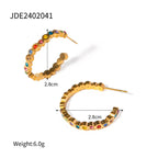 Waterproof Geometric 18k Gold Plated Stainless Steel C Shaped Earrings Colored Diamonds Charm Statement Anti Allergic Jewelry - Grand Goldman