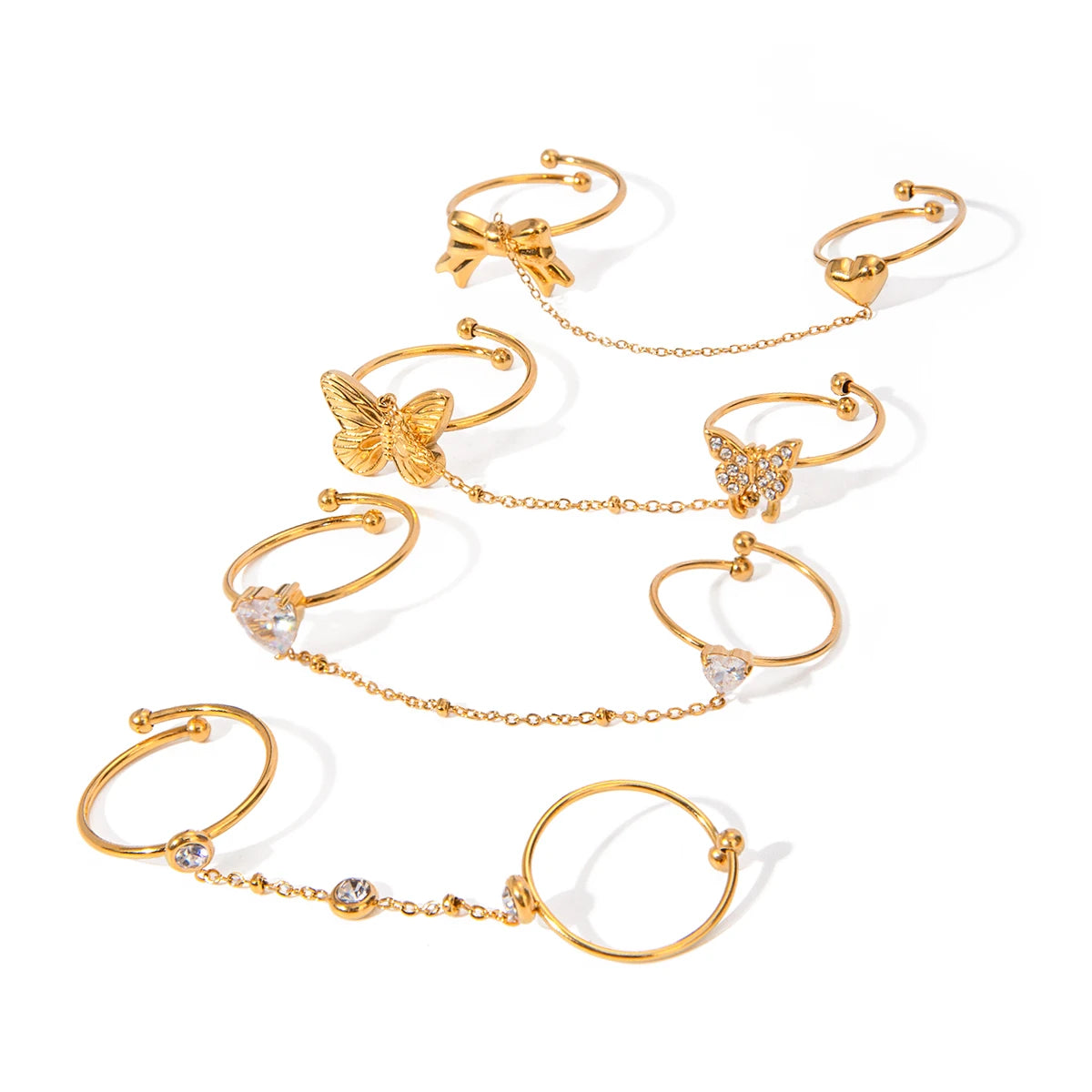 Light Cozy 18K PVD Plated Stainless Steel Delicate Fine Two Pairs A Set of Fingertip Opening Rings Trendy Women Premium Jewelry