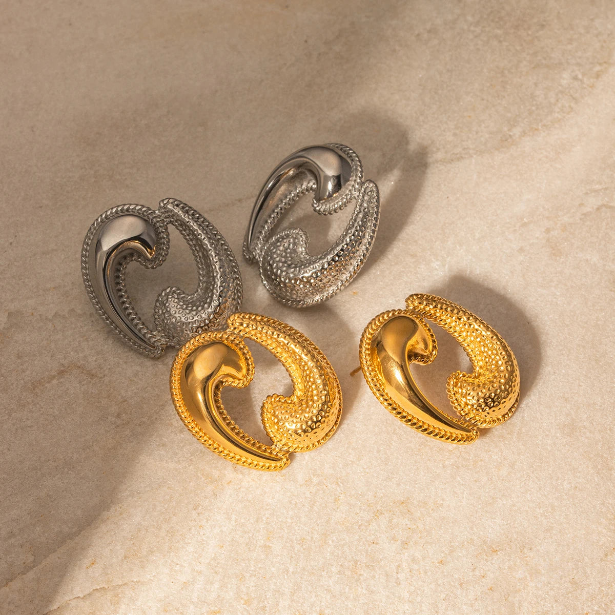 Creative 18K Waterproof Stainless Steel Chic Fashion Stud Geometric Earrings Gold Plated Charm Women Elegant Jewelry