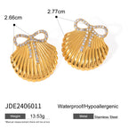 18K PVD Plated Stainless Steel Shell Design Inlay Bowknot Rhinestone Earrings Geometric Waterproof Women Exquisite Jewelry Gift - Grand Goldman