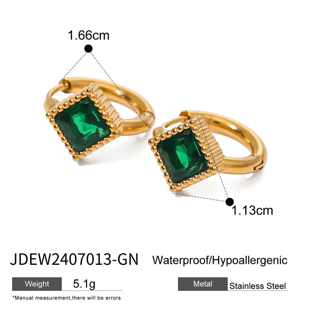 Pendientes de botón cuadrados acanalados de circonia blanca de acero inoxidable 18K Accesorios para mujeres Antialérgicos Joyería de declaración Accesorios