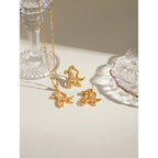 Orecchini e collana con ciondolo a cavalluccio marino e stella marina in acciaio inossidabile 18K impermeabile con strass adesivi, donna, anallergici, gioielli eleganti e affascinanti