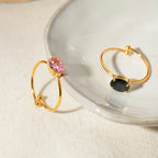 Stilvoller 18k vergoldeter, rostfreier, strukturierter, einfacher, verstellbarer Ring mit Zirkon-Einlage, Charme, Statement, anti-allergisch, Damenschmuck