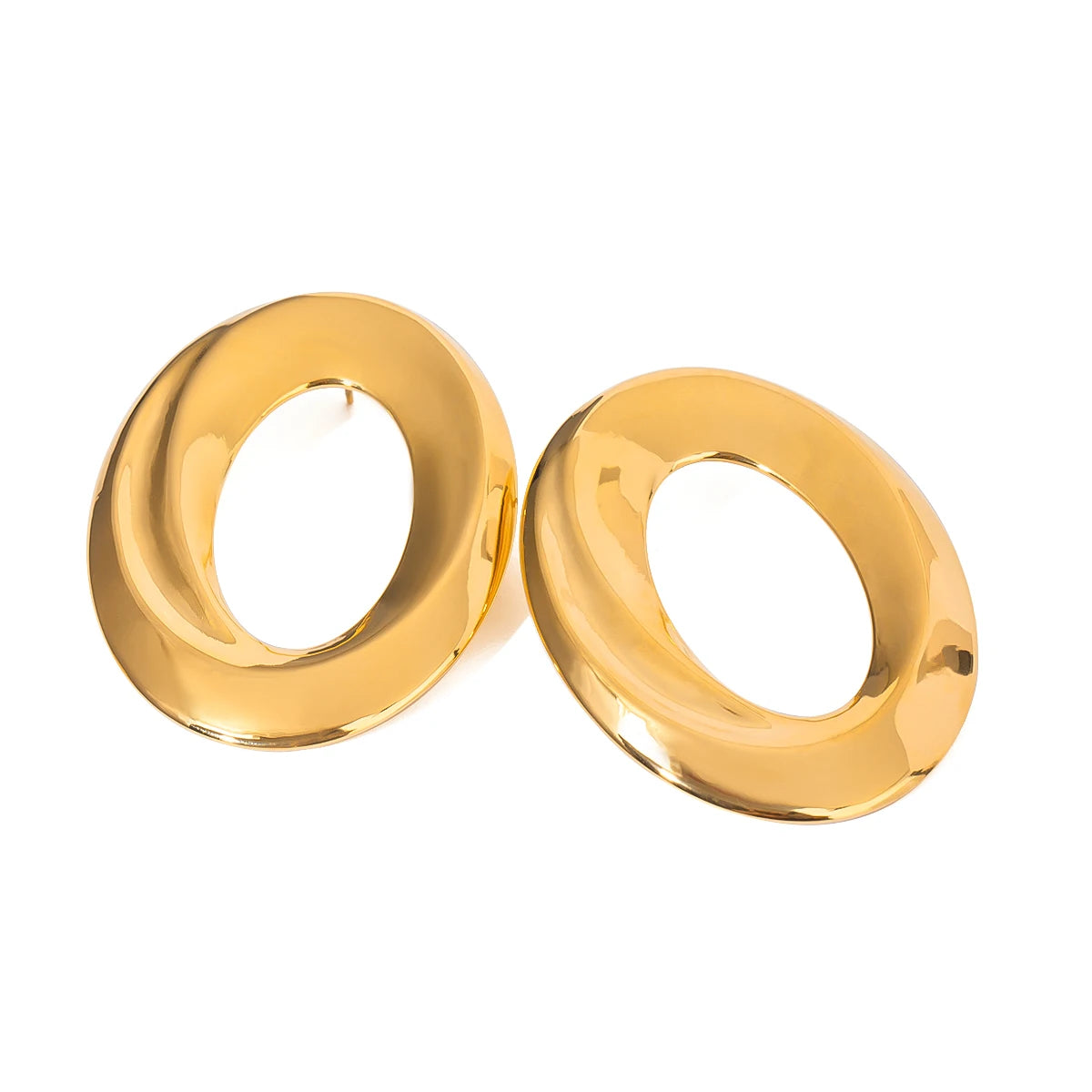 Oval Shaped Hollow Plain Earrings Stainless Steel Metal 18K PVD Gold Plated Women Prevent Allergy Delicate Jewelry - Grand Goldman