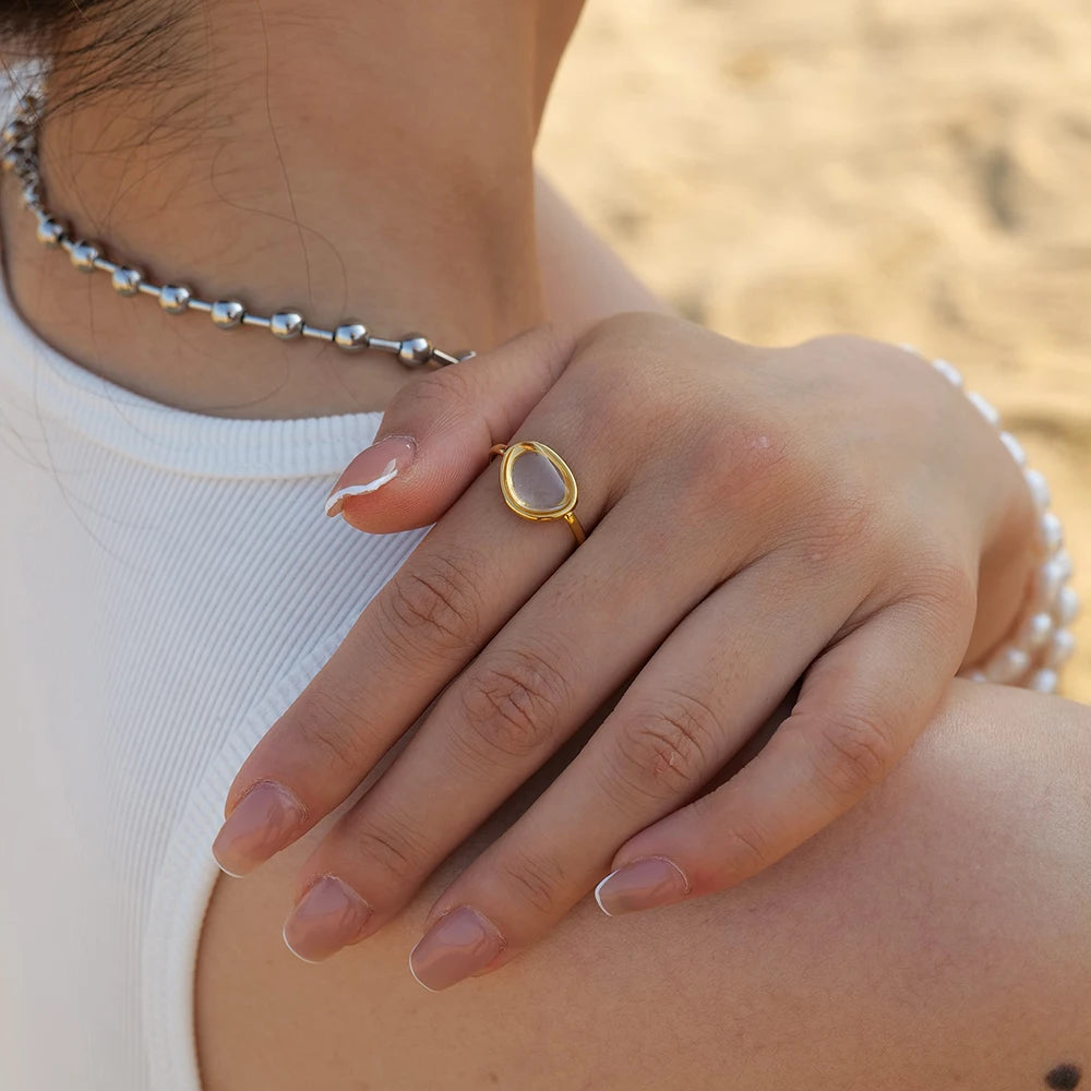 2023 Mode Ringe Edelstahl Design Anlaufgeschützt 18K Gold Beschichtet Transparent Umweltfreundlich Harz Damen Schmuck Geschenk