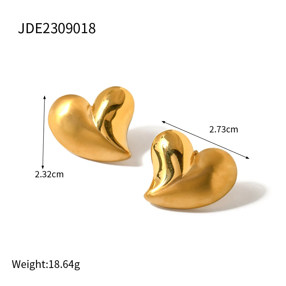 18K Gold Plated Stainless Steel Love Heart Series Smooth Earrings & Necklace Set Semi-detached Brushed Low Key Women Luxury Jewelry
