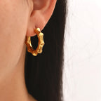 Stainless Steel Creative 18K Gold Plated Minimalist Smooth Bamboo Joint C-shaped Earrings Waterproof Personality Jewelry