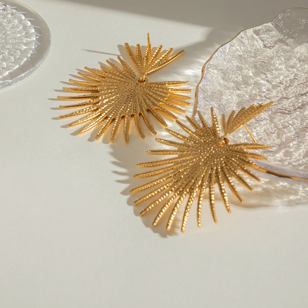 Trendy 18k Stainless Steel Vintage Exaggerated Ginkgo Biloba Leaf Earrings Prevent Allergy Charm Daily Jewelry Party Bijoux