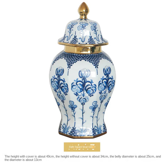 Moderne Luksus Forgyldt Blomster Keramik Krukke Stor Generel Krukke Blomsterarrangement Vase Ornamenter Håndværk Porcelæn Indvendig dekoration