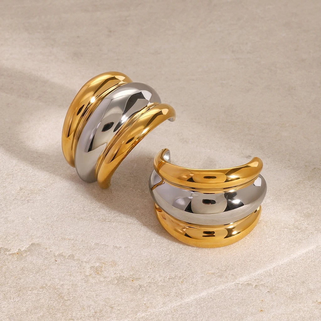 Minimalist 18k Gold Plated Stainless Steel Gold Silver Color Smooth Stud Earring Women Trendy Charm Jewelry Bijoux Femme