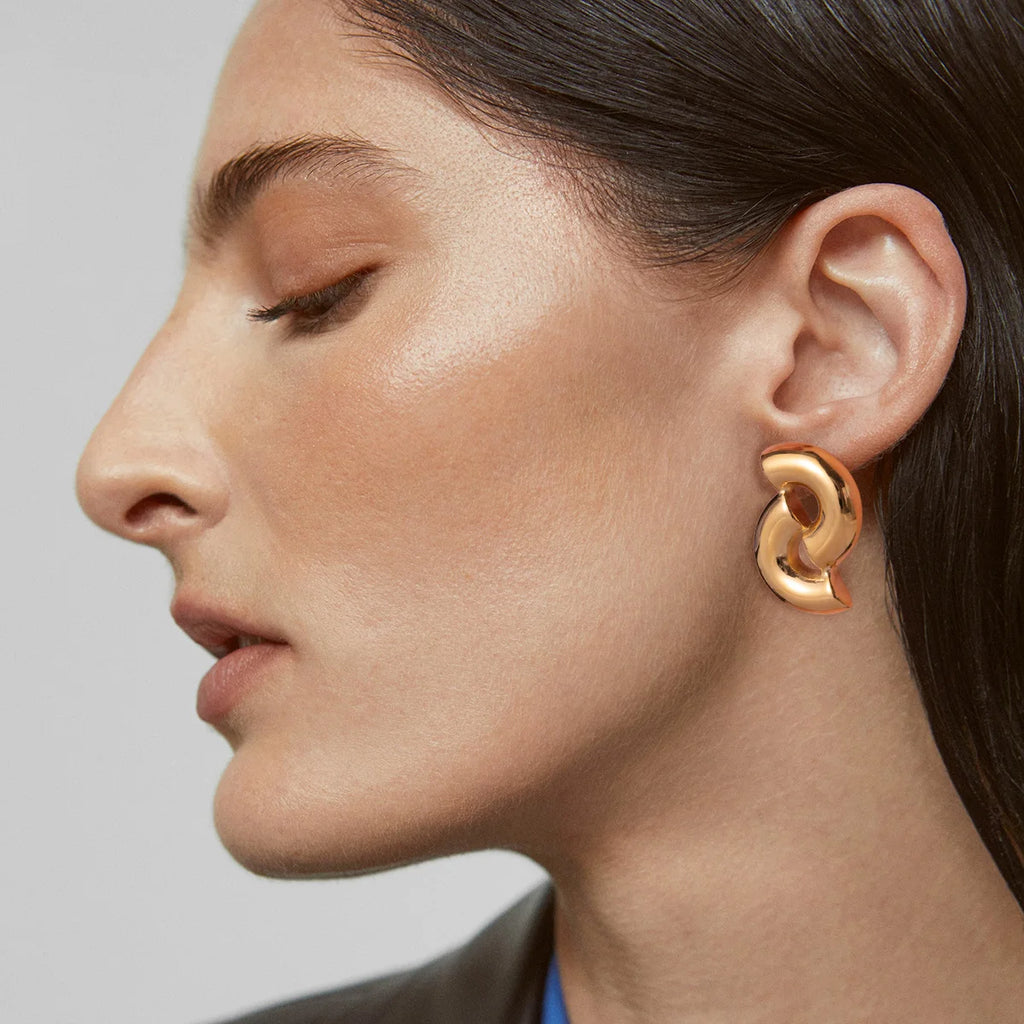 18 karat forgyldt delikat rustfrit stål Halvcirkel interlaced design øreringe lyse hyggelige rustsikre Bijoux Femme gallagave