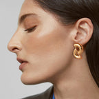 18 karat forgyldt delikat rustfrit stål Halvcirkel interlaced design øreringe lyse hyggelige rustsikre Bijoux Femme gallagave