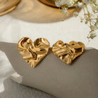 18K Minimalistisk Hammer Grain Love Heart Øreringe Chic Rustfrit Stål Minimalistisk Vandtæt Højkvalitets бижутерия Festgave