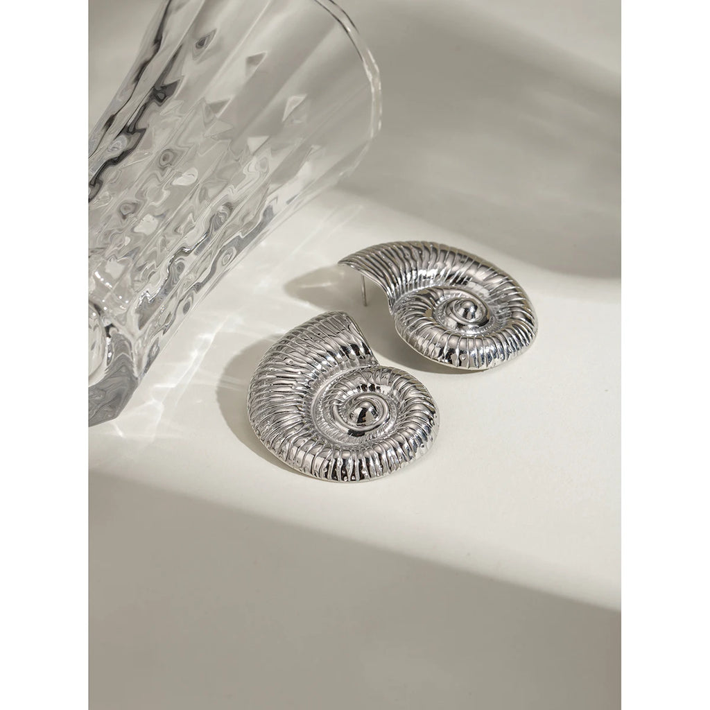 Stålfarve Rustfrit stål Chunky Conch Stud Øreringe Metal Tekstur Vandafvisende Hypoallergene Finpolerede smykker