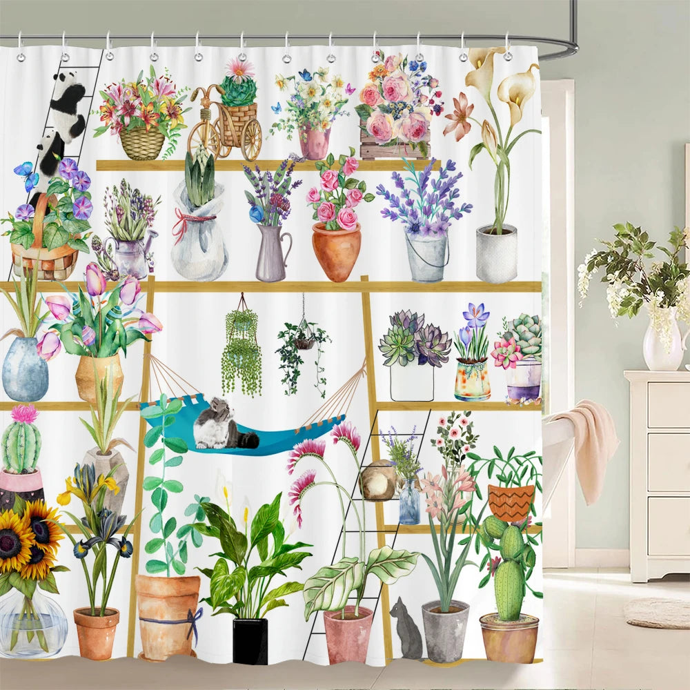 Flowers and Birds pattern Shower Curtain 3D Bath Screen Waterproof Fabric Bathroom Decor 240X180cm With Hook Shower Curtains