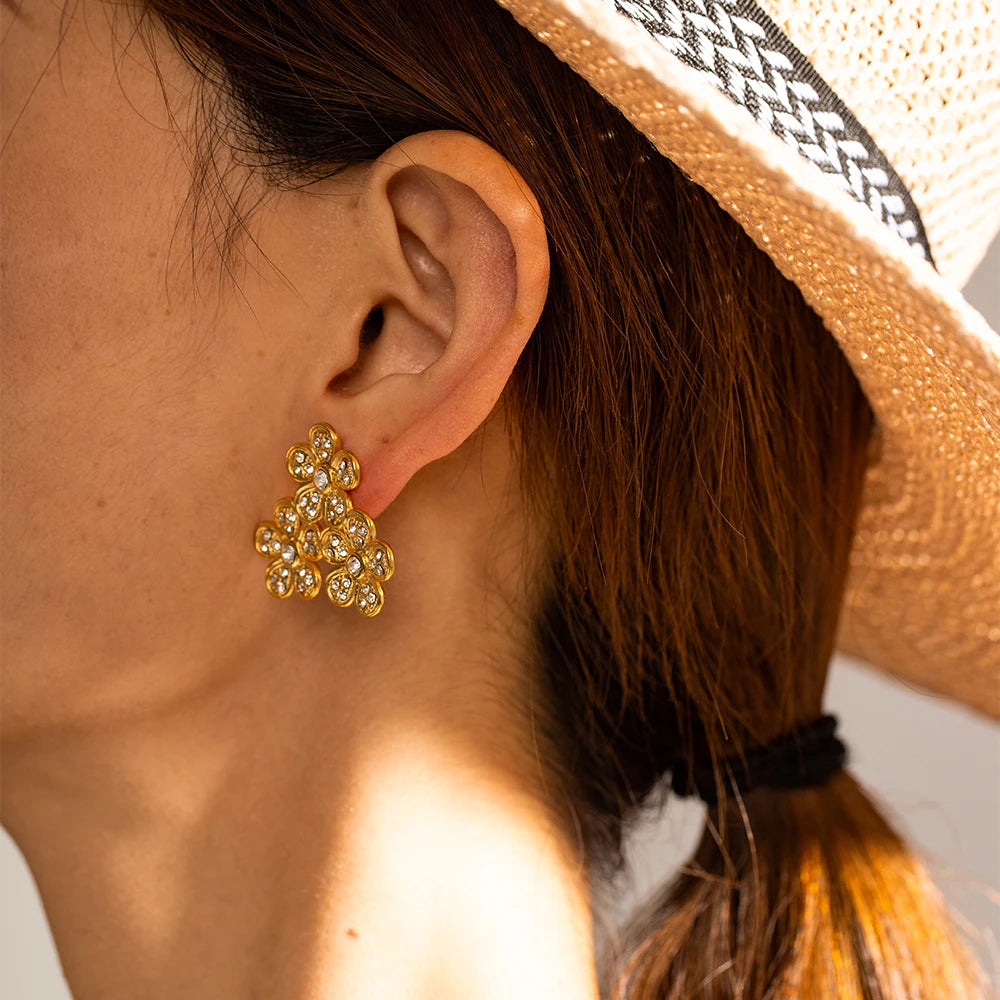 2023 Vintage Tarnishproof Lady Earring 18K Gold Plated Stainless Steel Large Floral Pattern Design Delicate Vintage Jewelry Gift - Grand Goldman