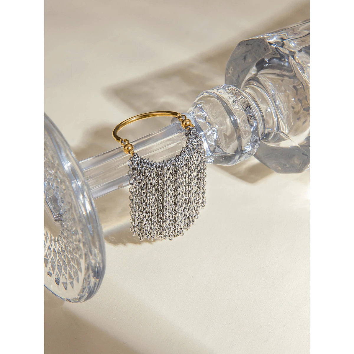 Bague à franges en chaîne délicate couleur or et argent, acier inoxydable plaqué PVD 18K léger et confortable, bijoux élégants pour femmes de haute qualité