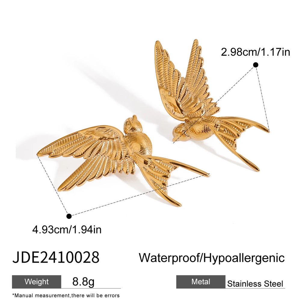 18K Stainless Steel Stylish Vintage Peace Dove Design Earrings Rings Necklaces Women Trendy Charm Metal Chic Statement Jewelry