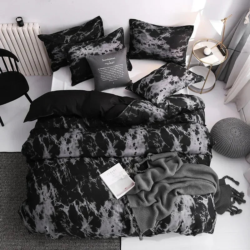 3pcs Couple Black Duvet Cover with Pillowcase Comforter Bedding Set – Queen, King, Single, Full Size Bedding Products Ropa de Cama