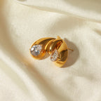 Brincos de Gota de Água Dupla Geométricos de Aço Inoxidável à Prova d'Água Banhados a Ouro 18k com Pingente de Diamante Joia Antialérgica de Destaque