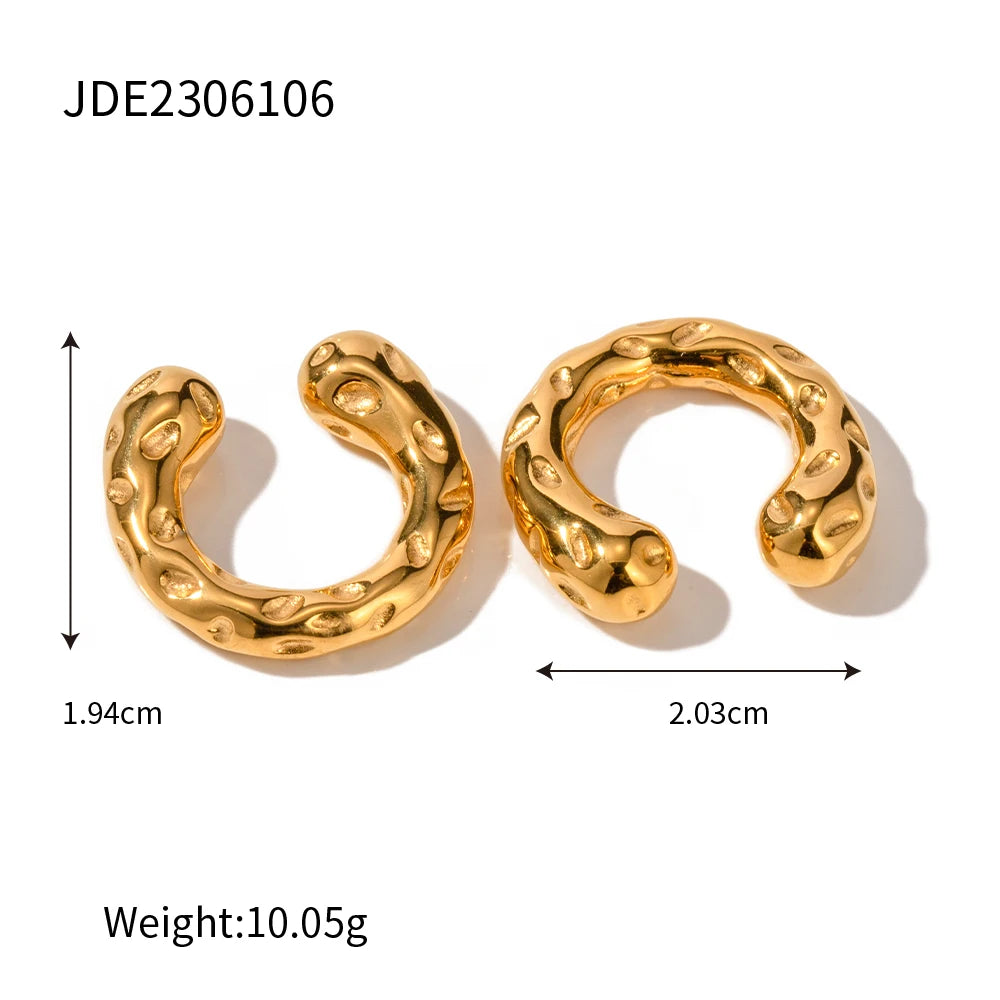 18K vergoldeter Edelstahl geometrisches Hammerkorn Lava-Serie Armband/Ring/Ohrringe hypoallergen luxuriöser Damenschmuck