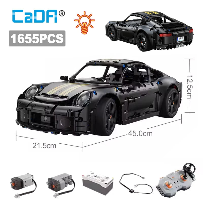 Cada 1655Pcs 1:10 New 2024 RC Classic Germany 2019 Sports Car LED Building Blocks City Remote Control Racing Car Bricks Toys Boy