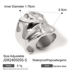 18K PVD Plated Fashion Big Hammer Grain Smooth Open Ring Stainless Steel Women Prevent Allergy Trendy Daily Femme Gift