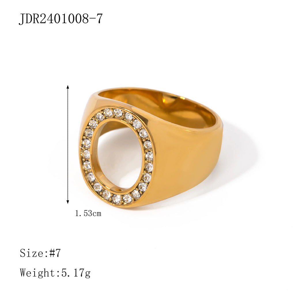 Roestvrijstalen minimalistische 18k gouden modieuze ovale holle ring met ingelegde rhinestone roestbestendig voorkomt allergie trendy charm sieraden