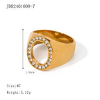 Roestvrijstalen minimalistische 18k gouden modieuze ovale holle ring met ingelegde rhinestone roestbestendig voorkomt allergie trendy charm sieraden