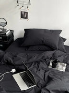 Hot Sale Washed Cotton Black Comforter Bedding Sets Soft Skin-friendly Black Duvet Cover Sets Bedroom Bed Cover Set