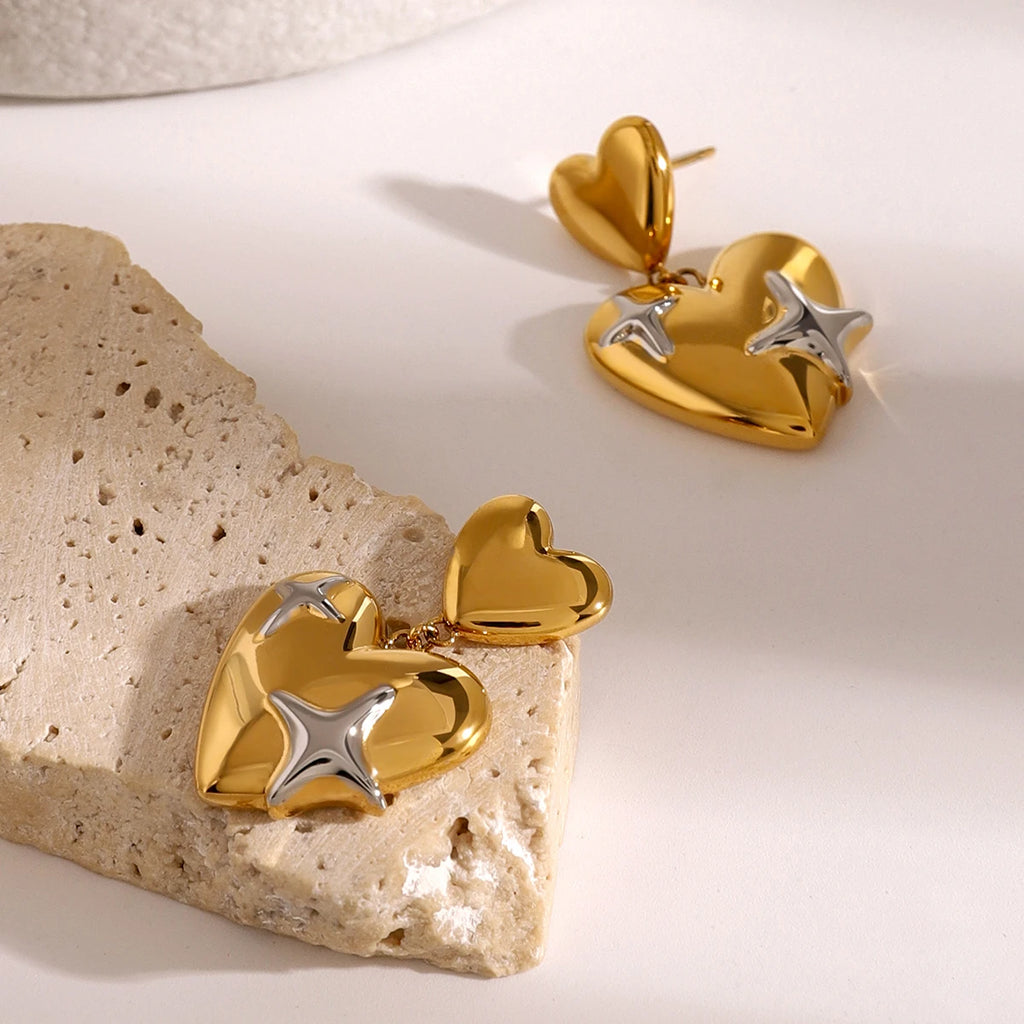 18K PVD-belagt modegeometrisk kærlighedshjerte med to firkantede øreringe i rustfrit stål, kvinder forhindrer allergi Stilfuld gave