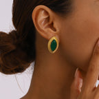 18k forgyldt rustfrit stål indlagt natursten Grøn agat øreringe Halskæde Armbånd Series Femme vandtætte smykker