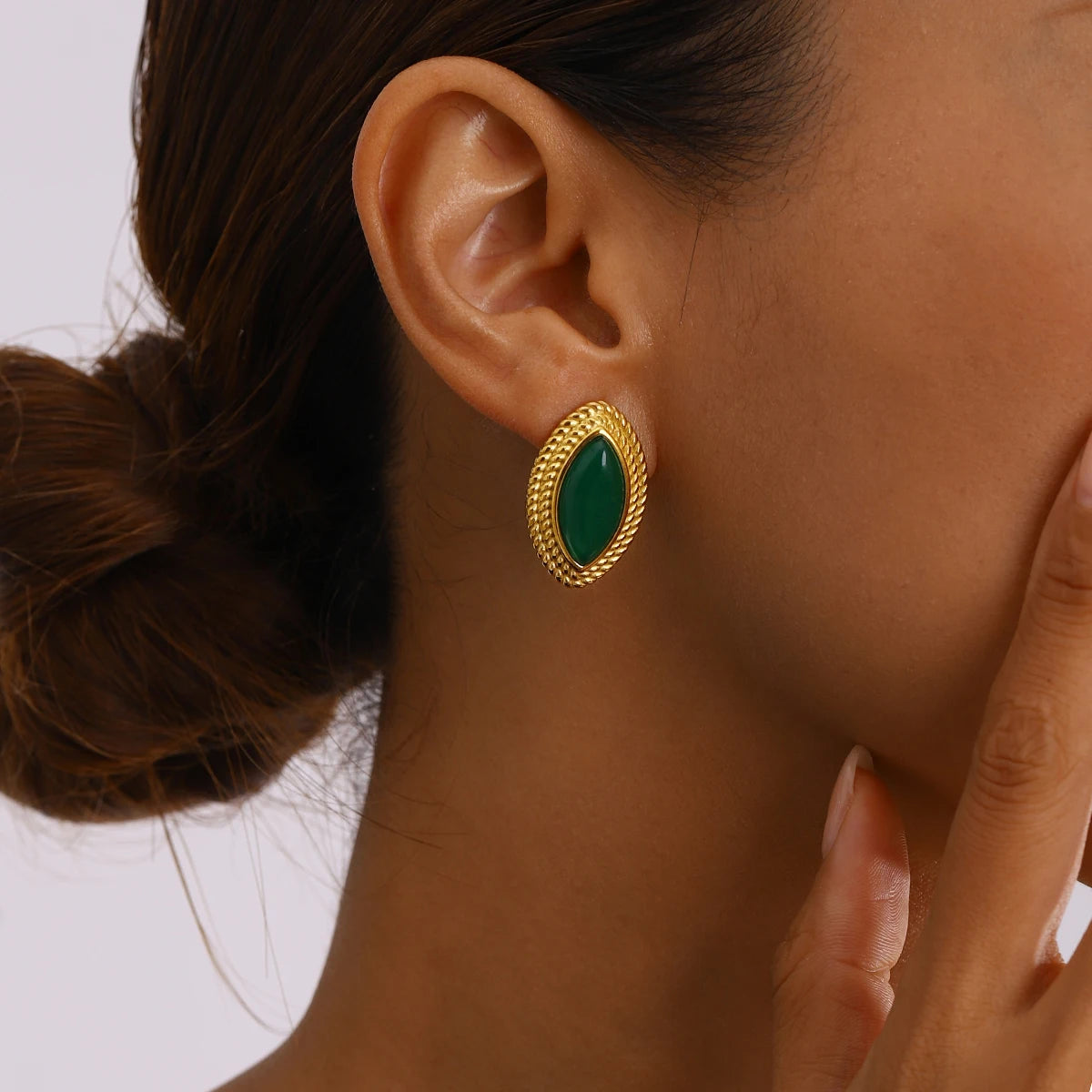 18k forgyldt rustfrit stål indlagt natursten Grøn agat øreringe Halskæde Armbånd Series Femme vandtætte smykker