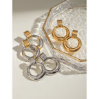 18K PVD Plated Vintage Metal Texture Circle Round Hollow Rib Earrings Stainless Steel Women Prevent Allergy Stylish Jewelry