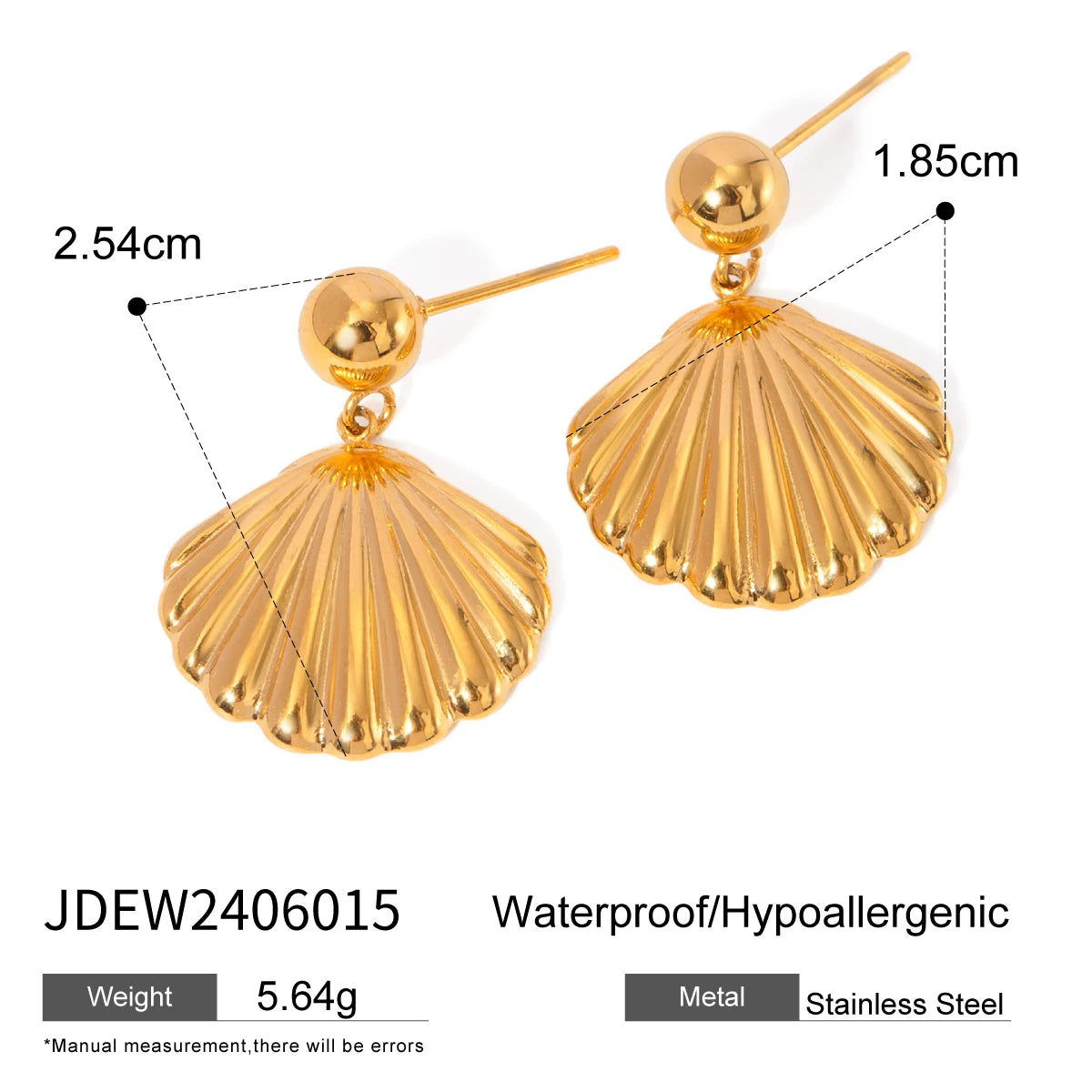 Brinco de Concha do Mar Pequena Bola de Metal Textura Resistente à Água Hipoalergênico Fino Polido em Aço Inoxidável Banhado a Ouro 18K