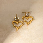 18K Gold Plated Stainless Steel Lava Design Love Heart Pendant Earrings Minimalist Waterproof Rust Proof Charm Jewelry - Grand Goldman