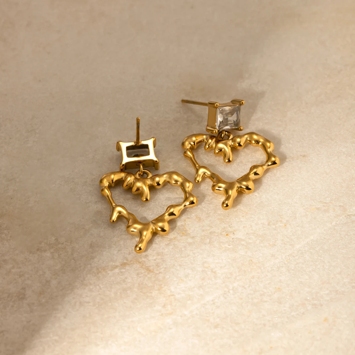 18K Gold Plated Stainless Steel Lava Design Love Heart Pendant Earrings Minimalist Waterproof Rust Proof Charm Jewelry - Grand Goldman