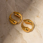 Vintage Metal Textured 18k Plated Gold Stainless Steel O-shaped Pendant Two Water Drop Earrings Personality Charm Jewelry Women