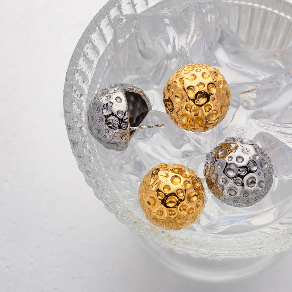 Rund form stud Hammer korn kugle øreringe 18K PVD forgyldt rustfrit stål Elegance dråbe øreringe til kvinder