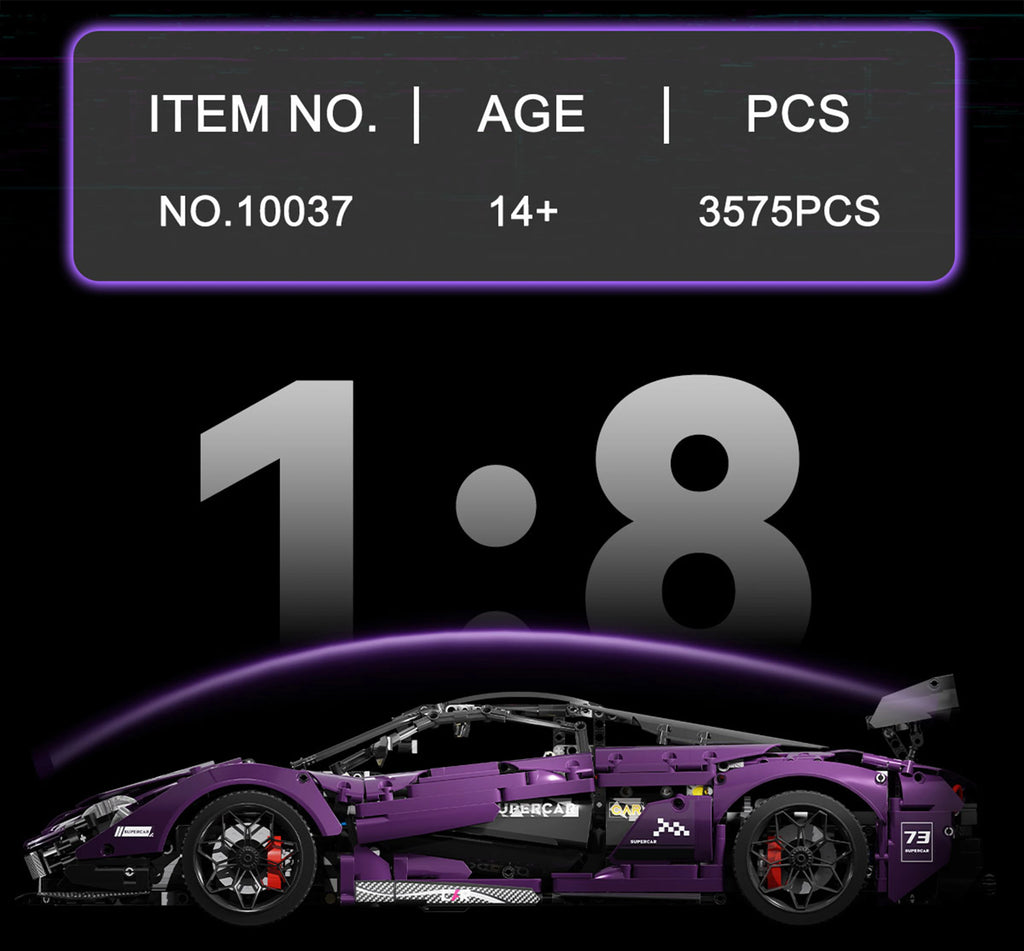 3500+PCS 1:8 Scale Purple Technology Supercar Building Block Kit Electroplated Racing Model Complex Assembly Toy for Adults
