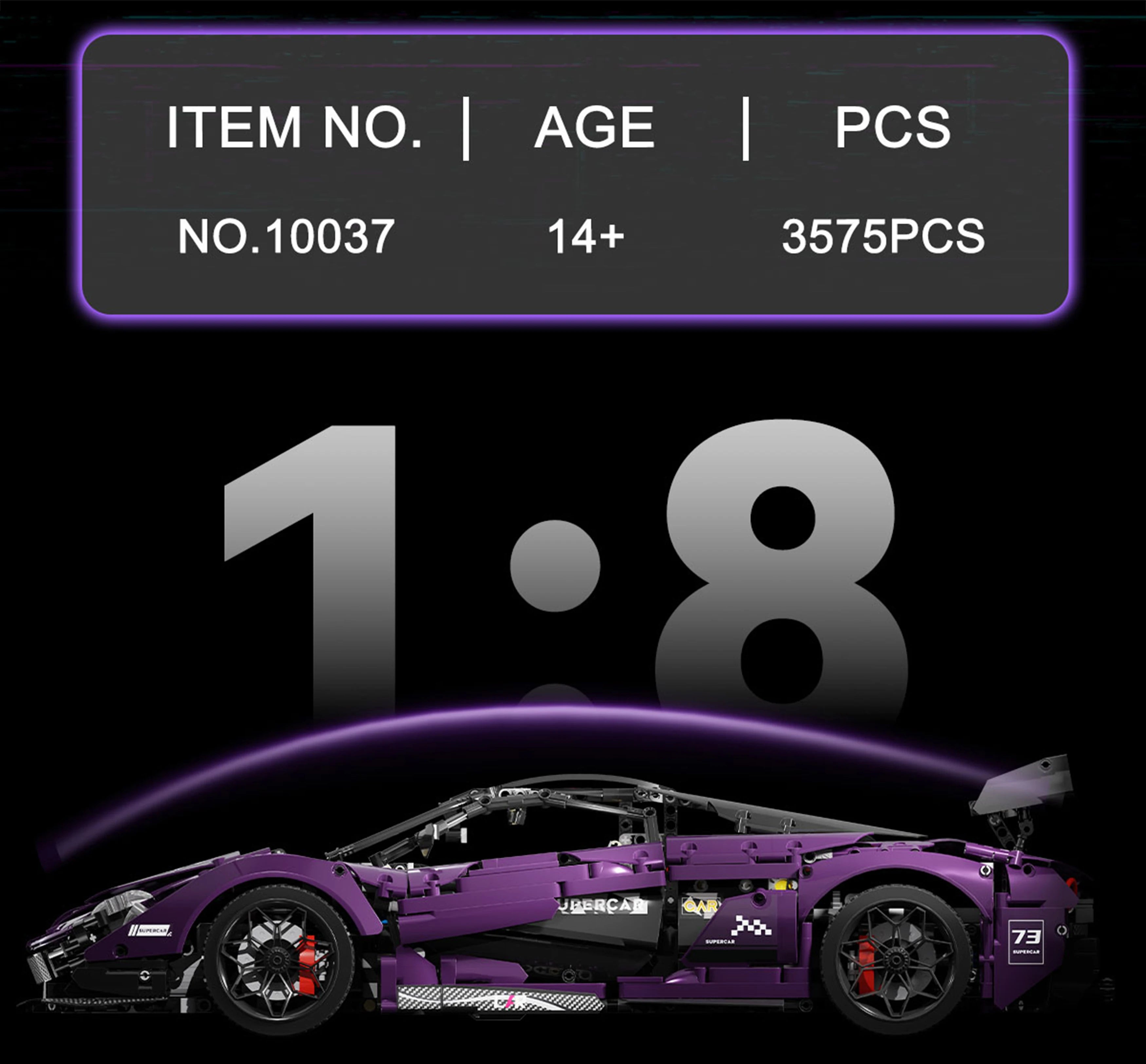 3500+PCS 1:8 Scale Purple Technology Supercar Building Block Kit Electroplated Racing Model Complex Assembly Toy for Adults