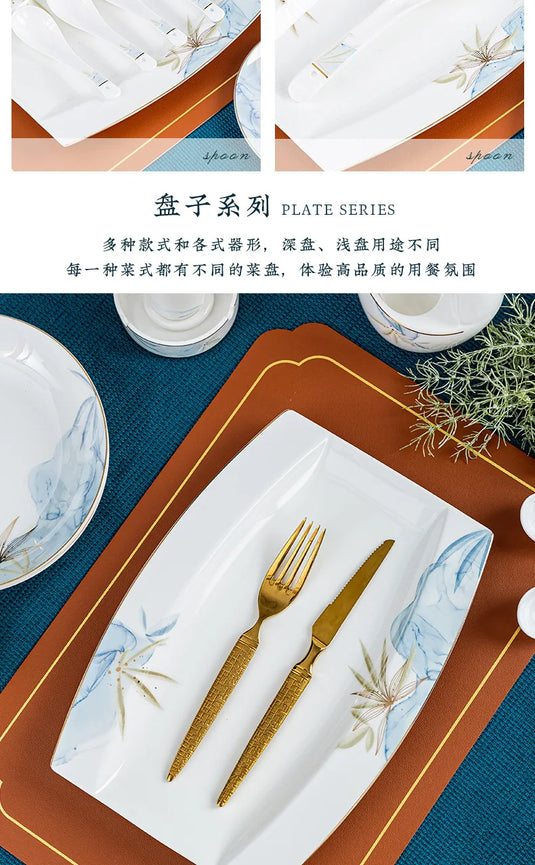 Jingdezhen Bowl and Chopstick Combination, New Chinese Light Luxury Ceramic Tableware Bowl and Plate Set