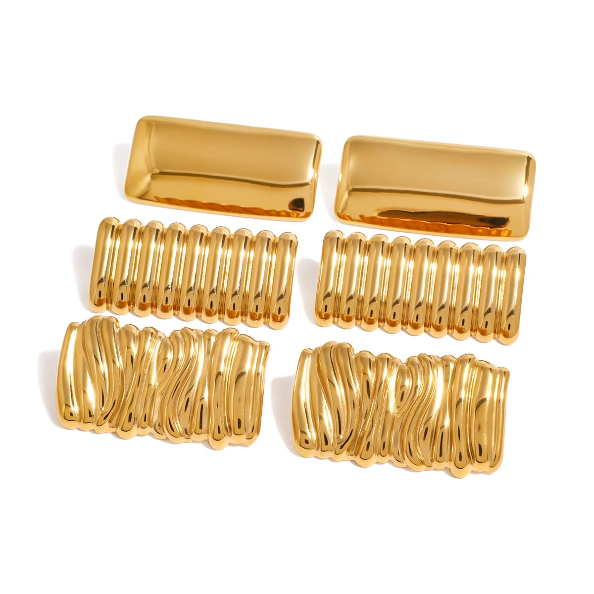 18K Gold Plated Stainless Steel Wave Pattern Convex Square Earrings Women Charms Metal Texture Waterproof Jewelry Gala Gift