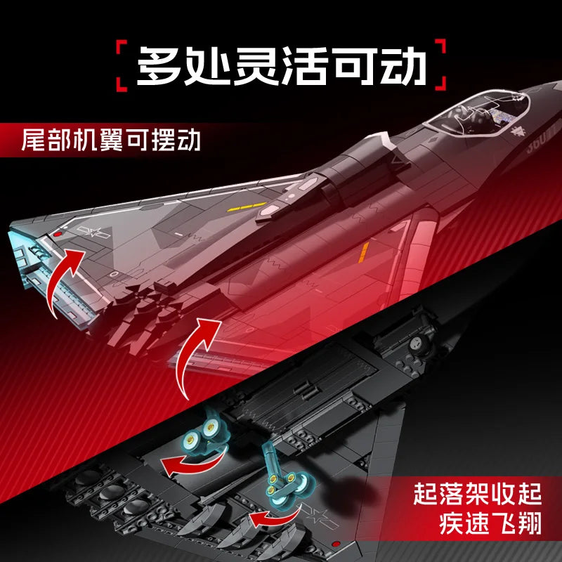 J-36 Carrier Based Fighter Jet Assemblage Building Blocks MOC Military Series Aircraft Plane Model Bricks Boys Toys Gifts