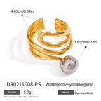 Gold Silber Farblich Passender Mehrschichtiger Unregelmäßiger Stahlkugelring 18K PVD Beschichtet Damen Antiallergischer Metallanhänger Täglicher Schmuck