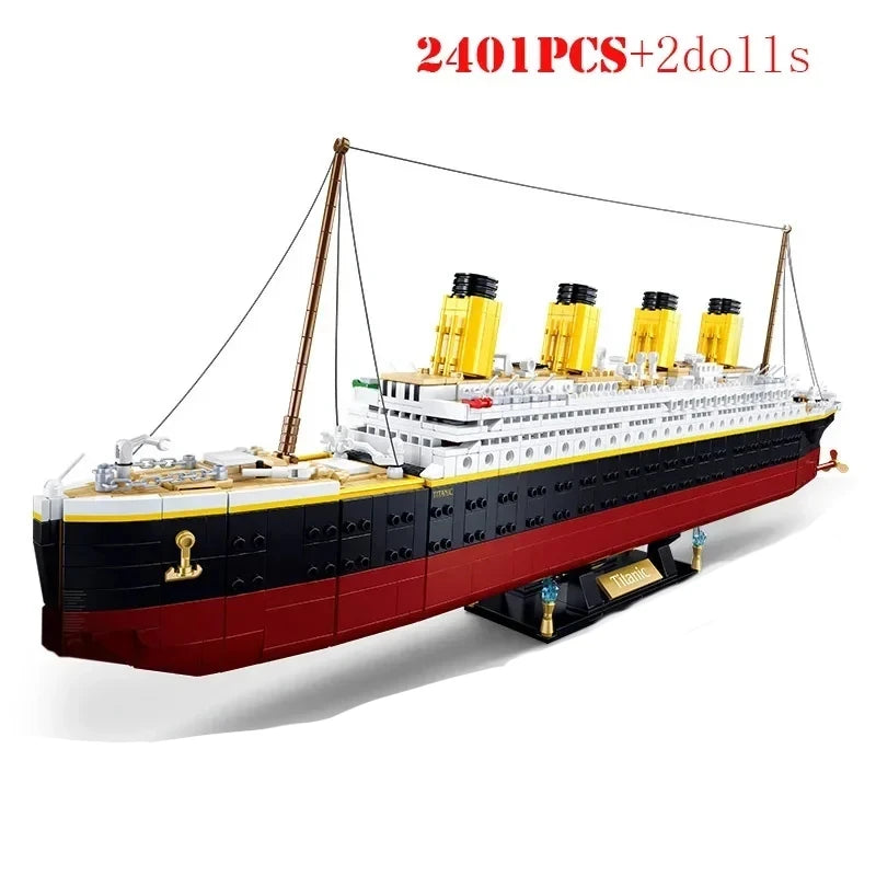 481pcs2401pcs RMS Titanic Ship Building Blocks Toy Set City Educational 3D Model Cruise Boats Mini Bricks Toys For Boys Adult