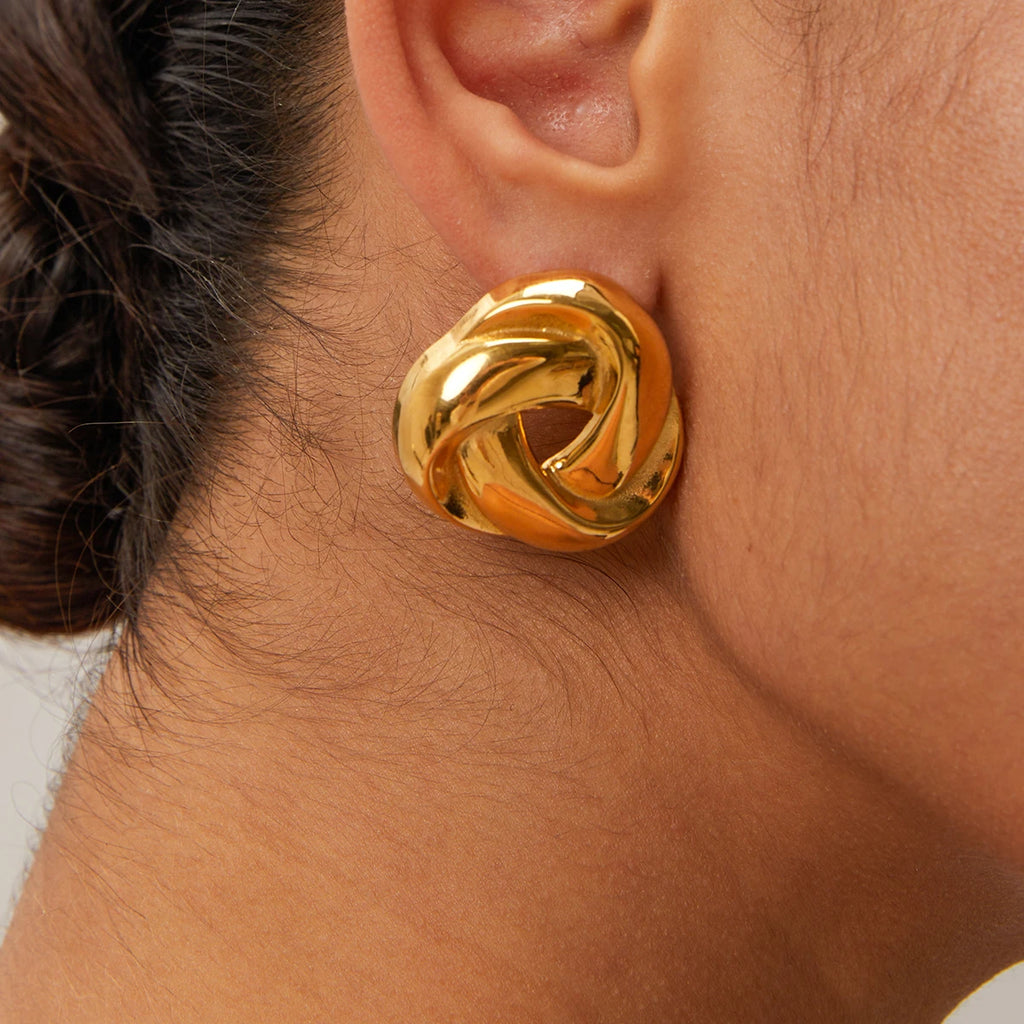 18K Gold Plated Creative Stainless Steel Vintage Woven Earrings Unique Personality Charm Fashion Jewelry Women