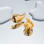 Vandtæt glat rustfrit stål Vanddråbeformede øreringe Statement Metaltekstur Populære metal 18K forgyldte smykker