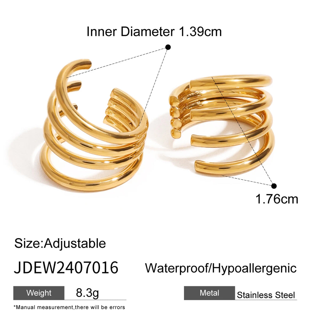 Minimalistisk 18k forgyldt fire-lags ståltrådsbøjle øreclips til kvinder Charmerende rustfrit stål anti-allergisk erklæring smykker